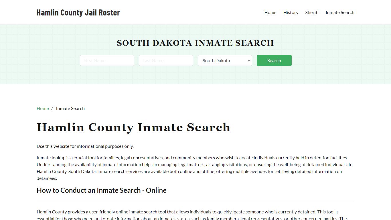 Hamlin County, SD Detainee Lookup